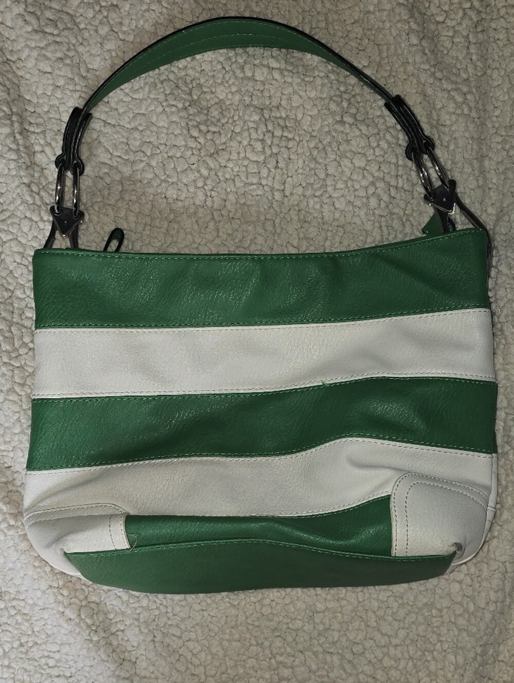 MKF Collection Striped Green and White Vegan Leather Hobo Bag